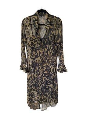 1. State Black and Green Floral-Print Long Sleeve Sheer Dress
